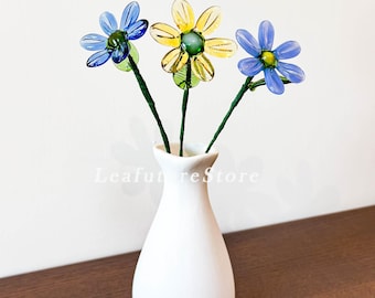 Forget Me Not Glass Flower, Handmade Glass Flowers, Blue Glass Flowers, Yellow Glass Gifts, Home Decoration, Wedding Decor, Birthday Gift