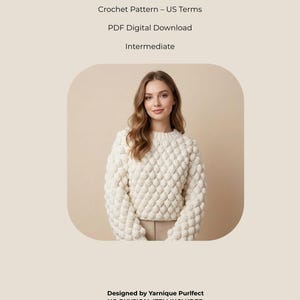 Patrón de suéter de crochet con punto de burbuja en PDF / Suéter de arriba hacia abajo / Descarga digital / Suéter de crochet texturizado