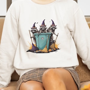 Halloween Witch Raccoons Unisex  Crewneck Sweatshirt, Funny Feral Raccoon Sweatshirt