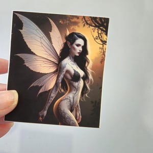 Dark Tattooed Fairy Sticker: Gothic Fantasy Vinyl Decal