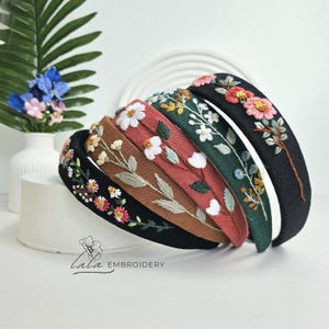 Hand Embroidered Linen Headband: Floral Bachelorette Hair Accessory