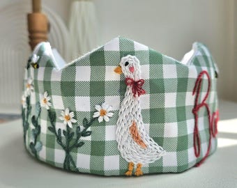 Gans Stickerei Krone Benutzerdefinierte Ente bestickte Leinenkrone für Kinder und Kindergeburtstage Personalisierte Geschenke Andenken für Geburtstagsfeier