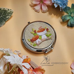 Wild Flowers Embroidered Compact Mirrors Foral Embroidered Pocket Mirror Hand-embroidered Mirrors Custom Gifts for Her Woman Accessories