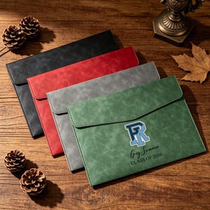 Custom University Logo Leather Folder, Office File Document Folder, Personalized Class of 2026 Graduation Gift, College New Job Present