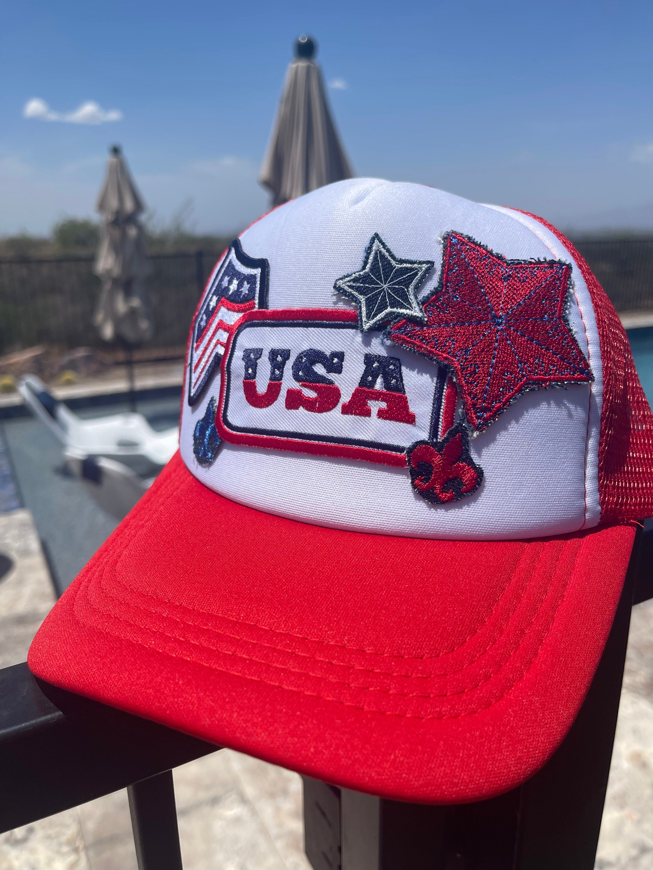 Patriotic Trucker Hat With Custom USA Patches – Perfect for 4th of July ...