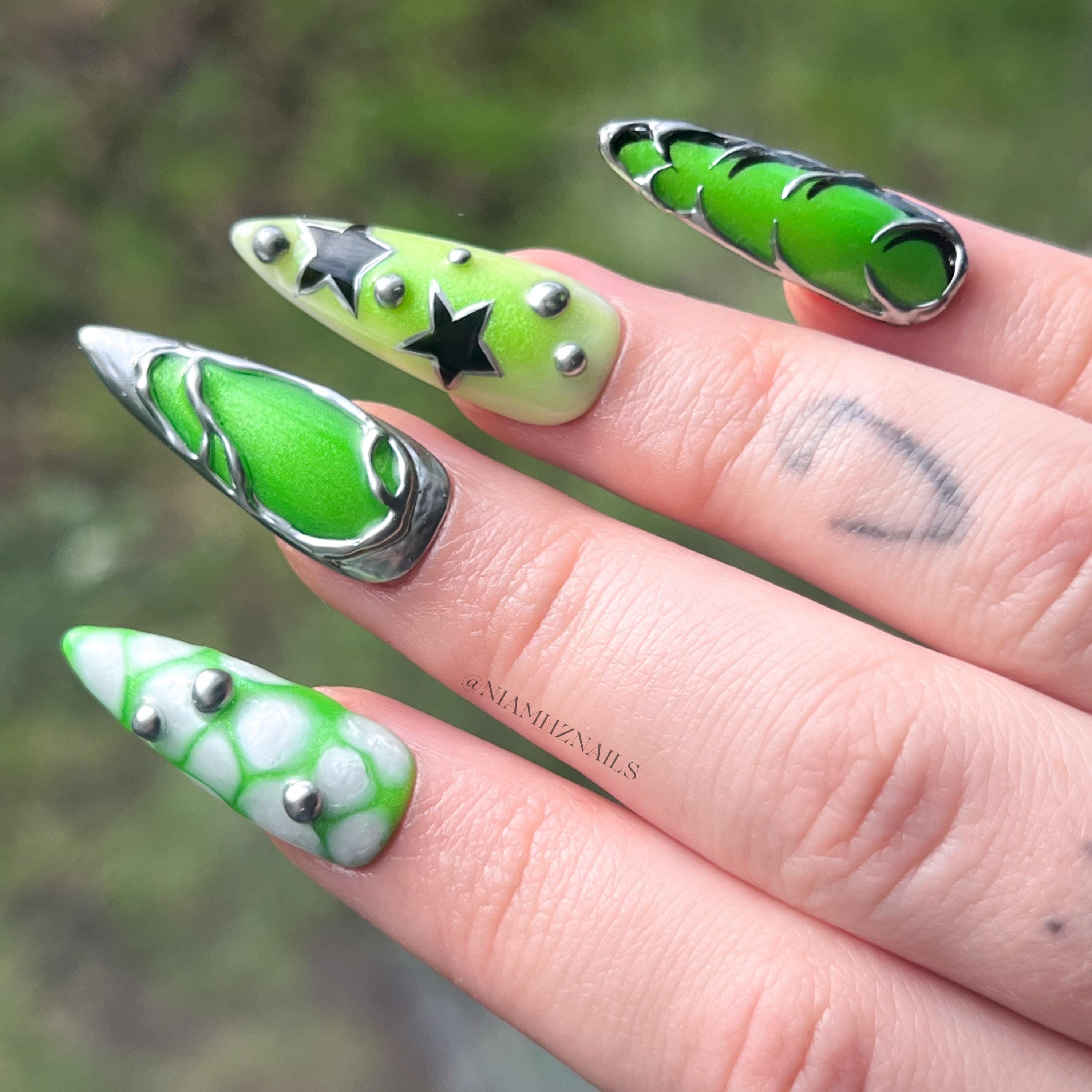 Sci-Fi 3D Nails with Neon Glow