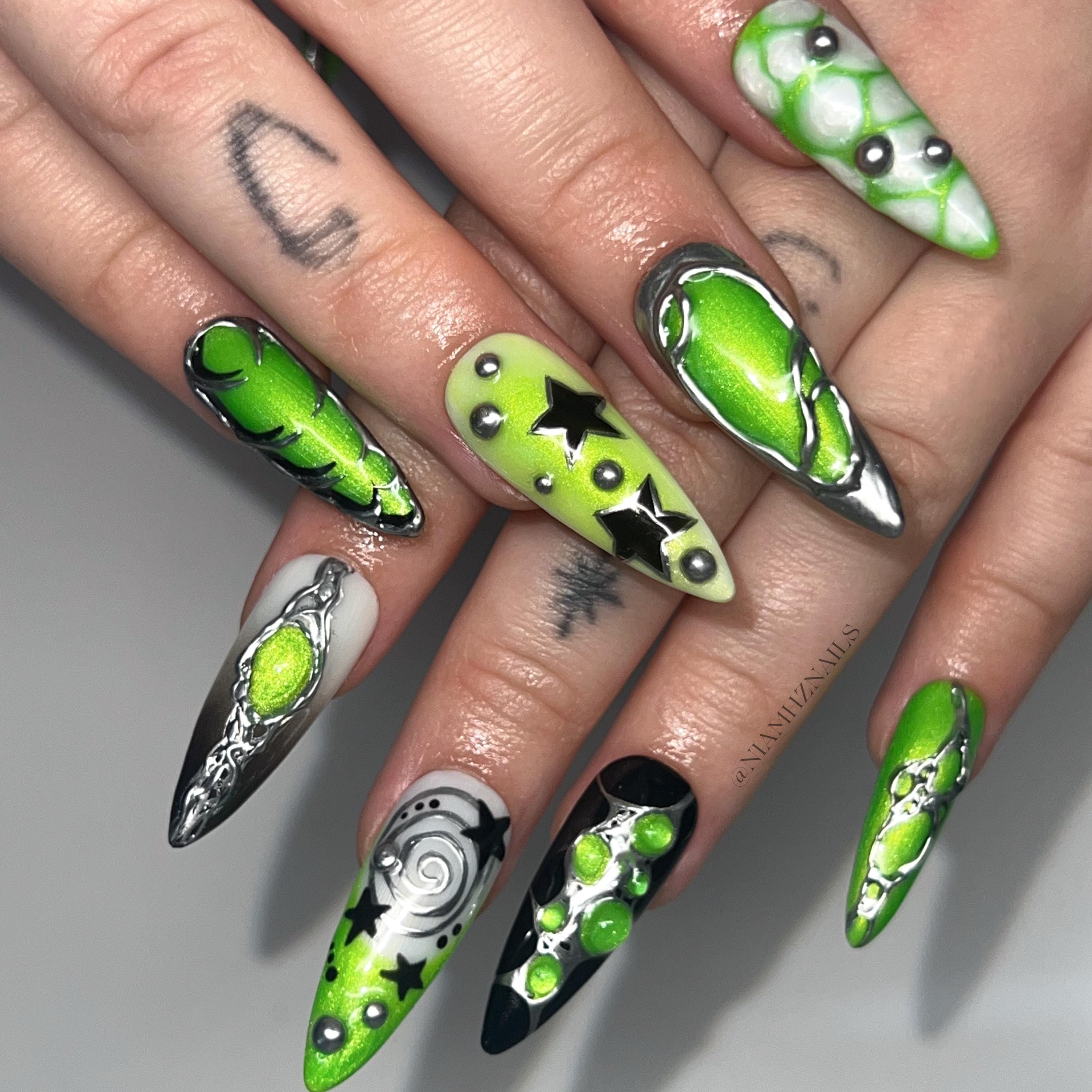 Sci-Fi 3D Nails with Neon Glow