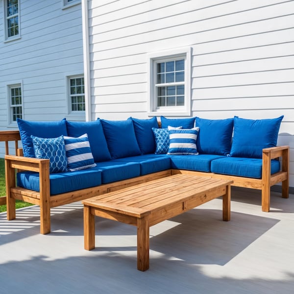 Outdoor Sectional Sofa Coffee Table Plans, Beginner Woodworking Furniture (PDF Download)