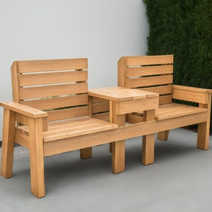 Double Bench with Table Build Plans- Outdoor Chair-Backyard Table- Double Garden Chair Bench Table Plans- Backyard Bench DIY Plans Download