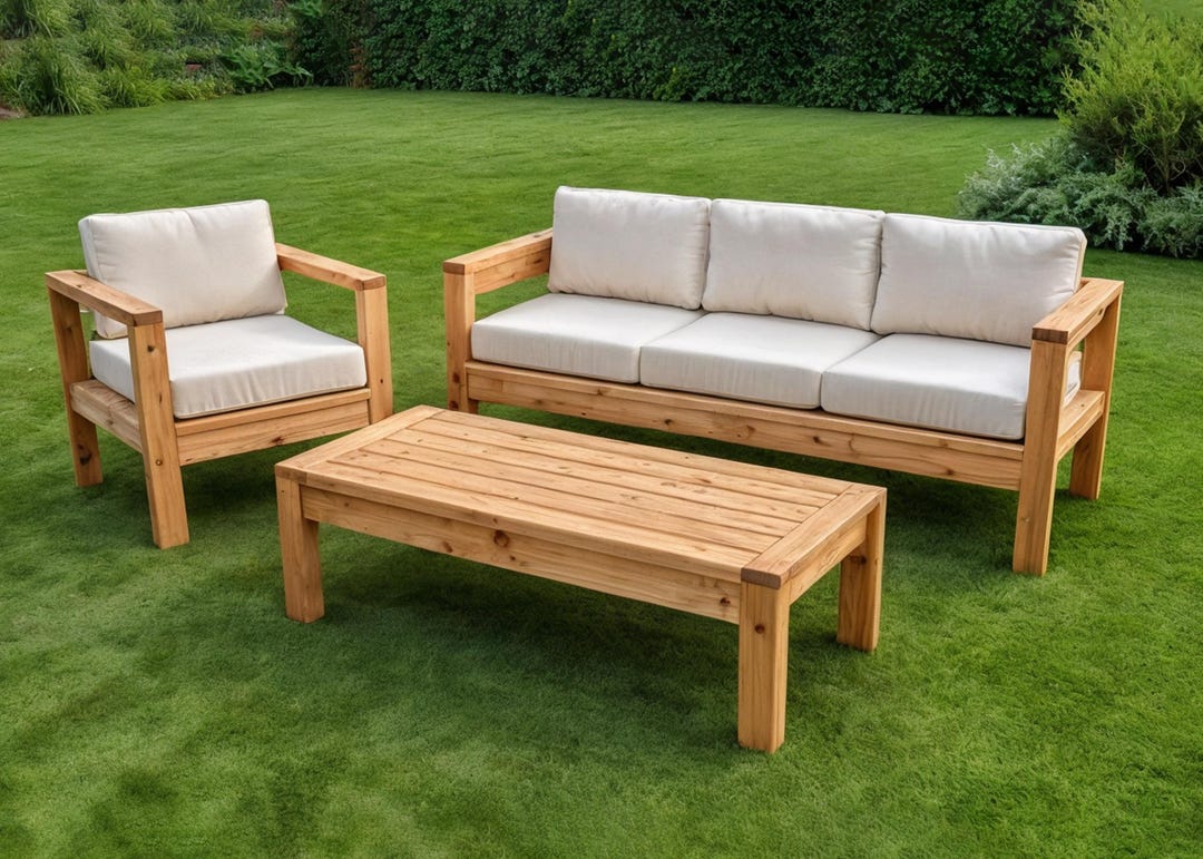 DIY Outdoor Sofa Set Woodworking Plans, 3-piece Patio Furniture Build ...