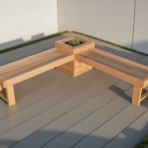 Bank-Pläne für den Außenbereich, Bank-Pflanzpläne, Pflanzkasten-Bank-Digital-Pläne, Herunterladbare Pläne für Eck-Außenbank, DIY-Terrassenmöbel