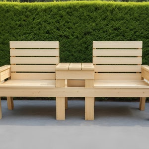 Double Chair Bench with Middle Table Plan, Outdoor Bench DIY, Garden Bench Outdoor, DIY Outdoor Bench Plan, Patio Furniture, DIY Build Plan