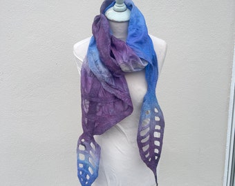 Silk Scarf, Small Scarf, Short Scarf, Handmade Gift, Felted Scarf, HandPainted Scarf, Hand Dyed Scarf, Scarf for Grandma