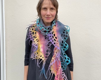 Silk Scarf, Small Scarf, Short Scarf, Handmade Gift, Felted Scarf, HandPainted Scarf, Hand Dyed Scarf, Scarf for Grandma