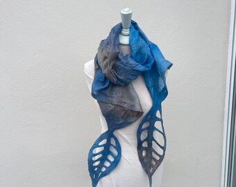 Silk Scarf, Small Scarf, Short Scarf, Handmade Gift, Felted Scarf, HandPainted Scarf, Hand Dyed Scarf, Scarf for Grandma