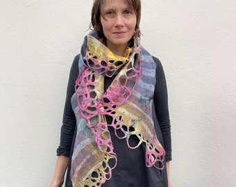 Silk Scarf, Small Scarf, Short Scarf, Handmade Gift, Felted Scarf, HandPainted Scarf, Hand Dyed Scarf, Scarf for Grandma