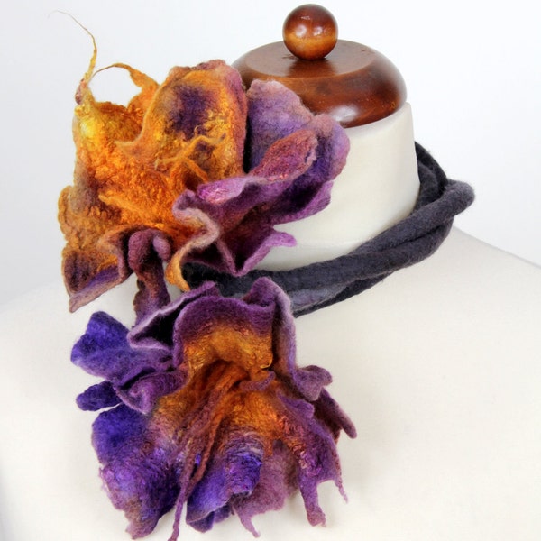 RESERVED Felt flower felted flowers necklace neckpiece adornement