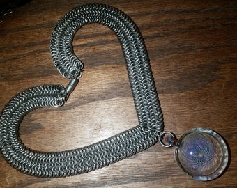 Chainmaille necklace with reticello pendant by Vaughn Evans