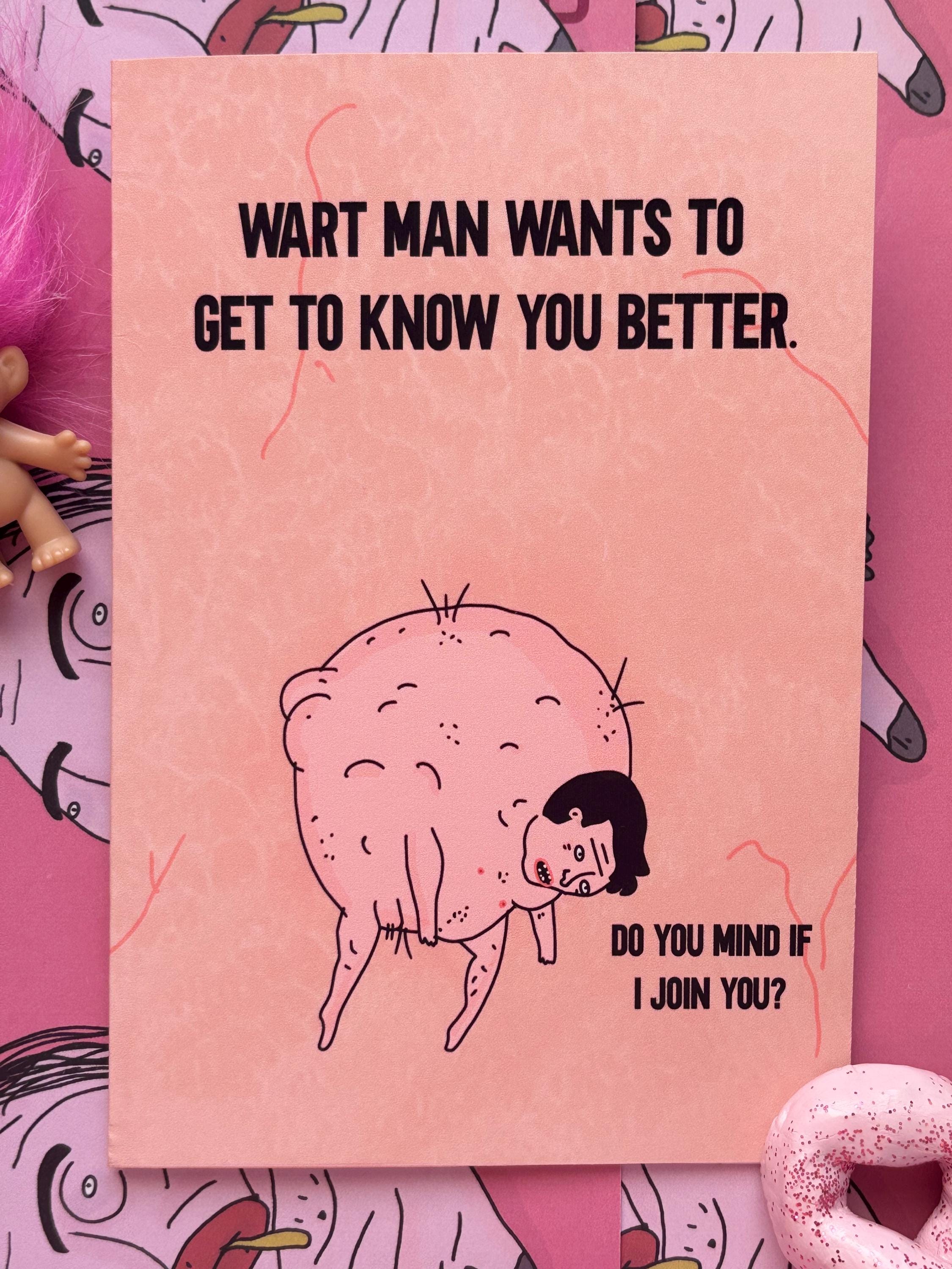 Weird and unusual card for any occasion. Strange wart card on a skin style background. Printed on premium 300gsm matte card. Free sticker