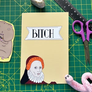 Schlichte Design Queen Bitch Karte. Gedruckt auf 300gsm A4 matt Karte. Pale Queen lustige Karte für deine Freunde. Schräg und unfreundlich. 11x16 cm.  +Aufkleber
