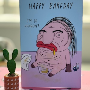 Carte brute de la gueule de bois blobfish. Imprimé sur du papier cartonné mat 300 g de qualité supérieure. Carte amusante pour petite amie, partenaire, mari. Carte de malade étrange Punny.
