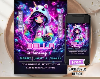 Invitación de cumpleaños de Aphmau: Fiesta de videojuegos para niñas, 7º cumpleaños (Descarga digital)