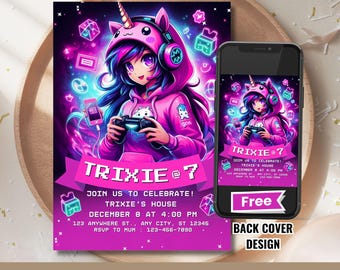 Aphmau Birthday Invitation: Editable Gamer Girl Party (Digital Download)