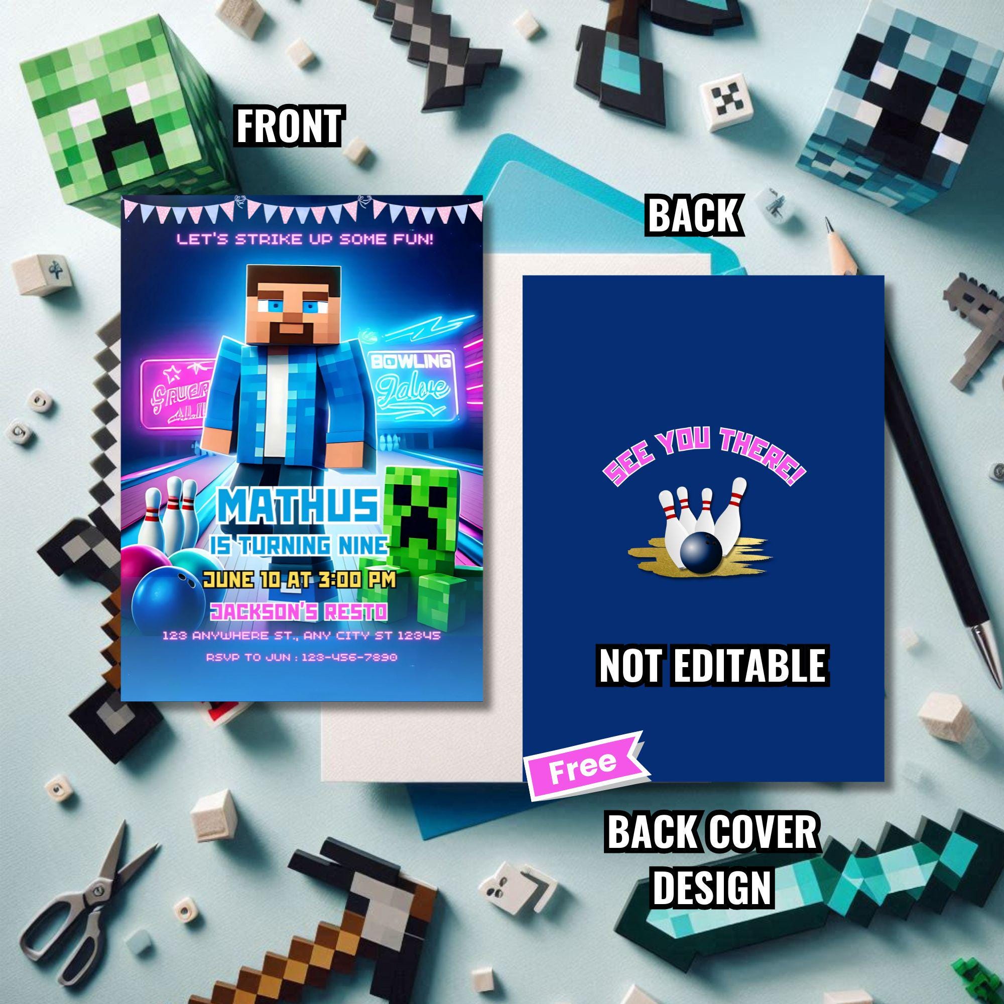 Bowling Minecraft Birthday Invitation