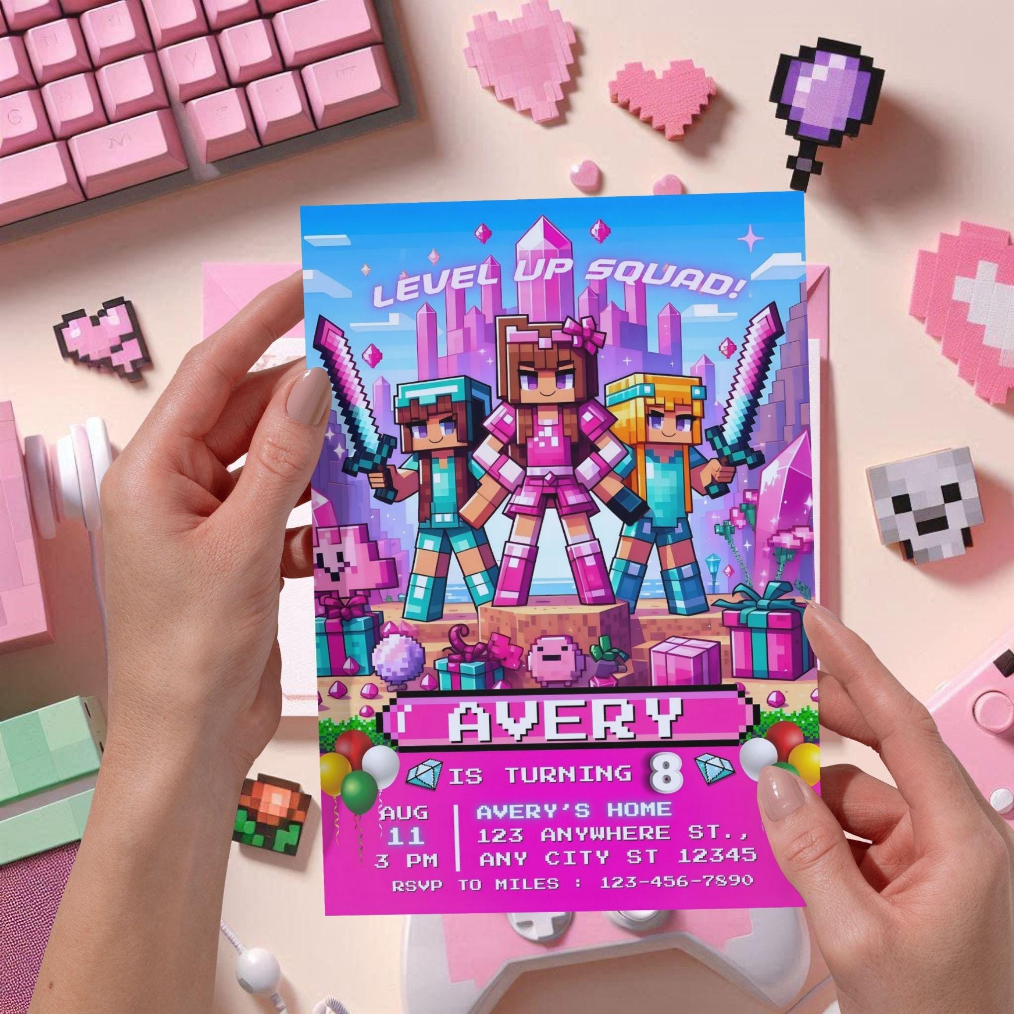 Minecrafter Girl Birthday Invitation