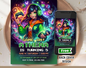 Aphmau Birthday Invitation, Editable Girl Gamer Party Invite, Green Theme, Digital Download
