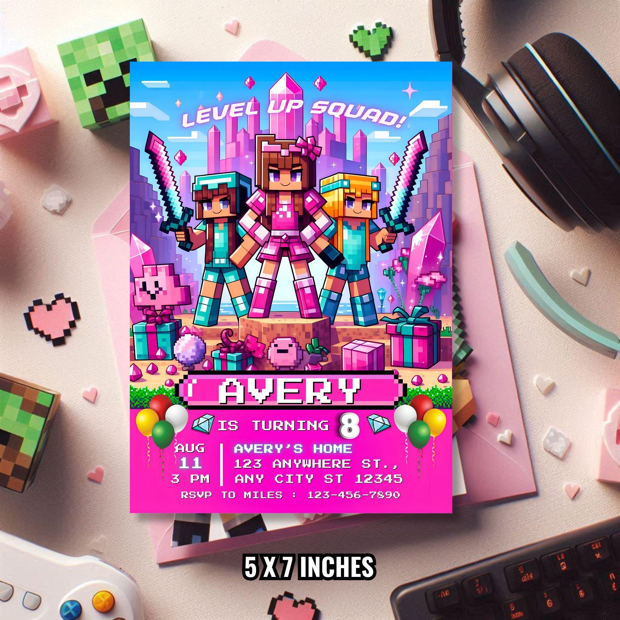 Minecrafter Girl Birthday Invitation