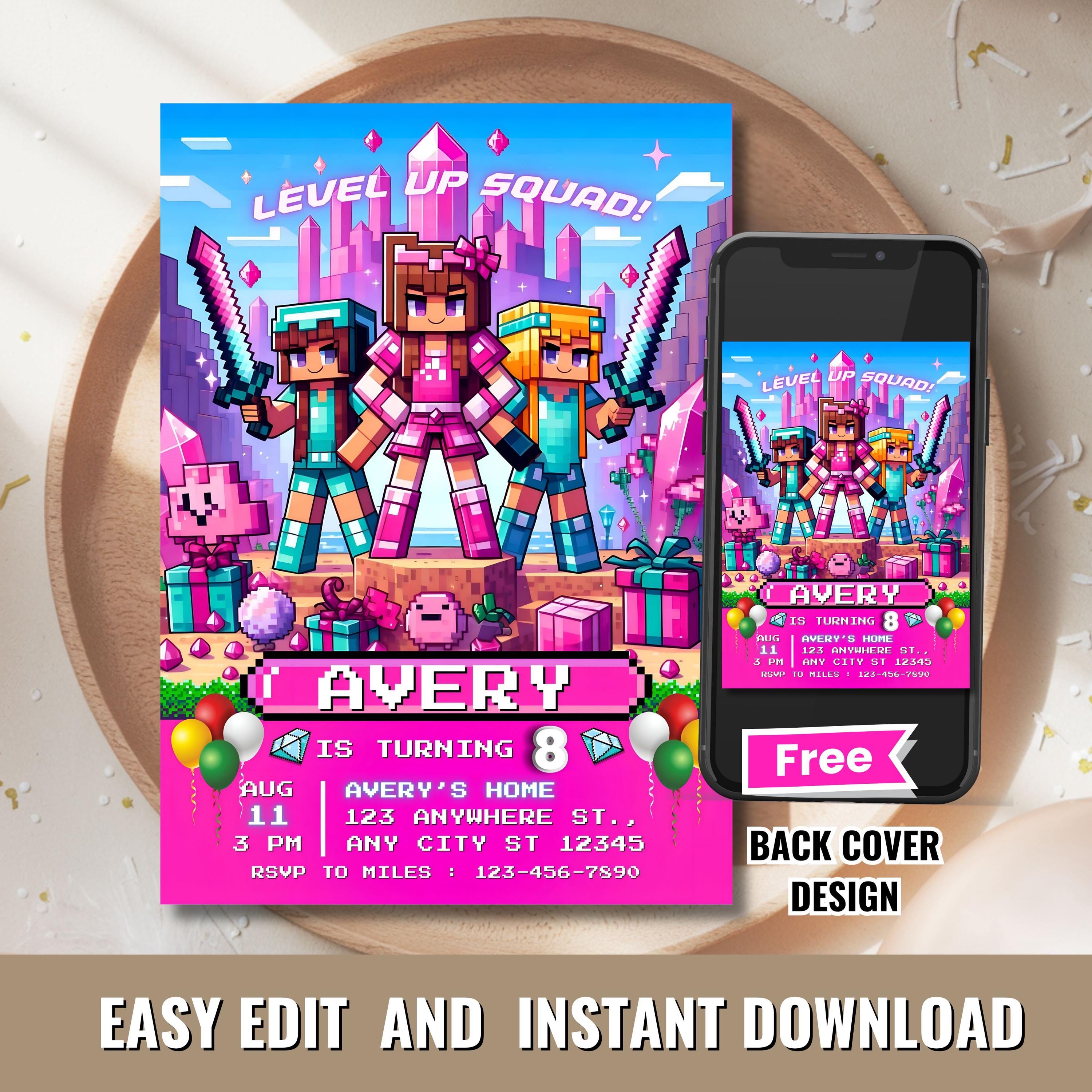 Minecrafter Girl Birthday Invitation