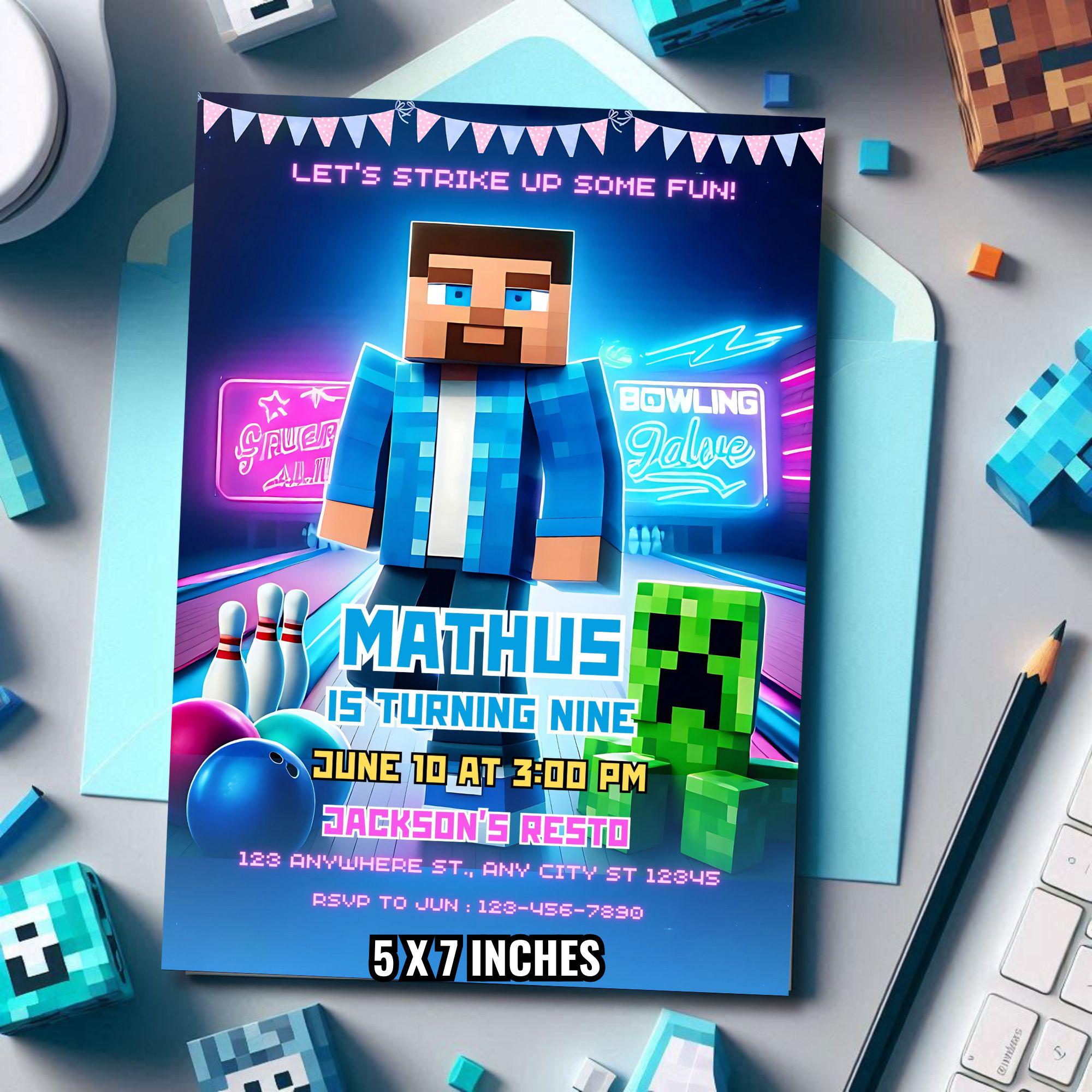 Bowling Minecraft Birthday Invitation