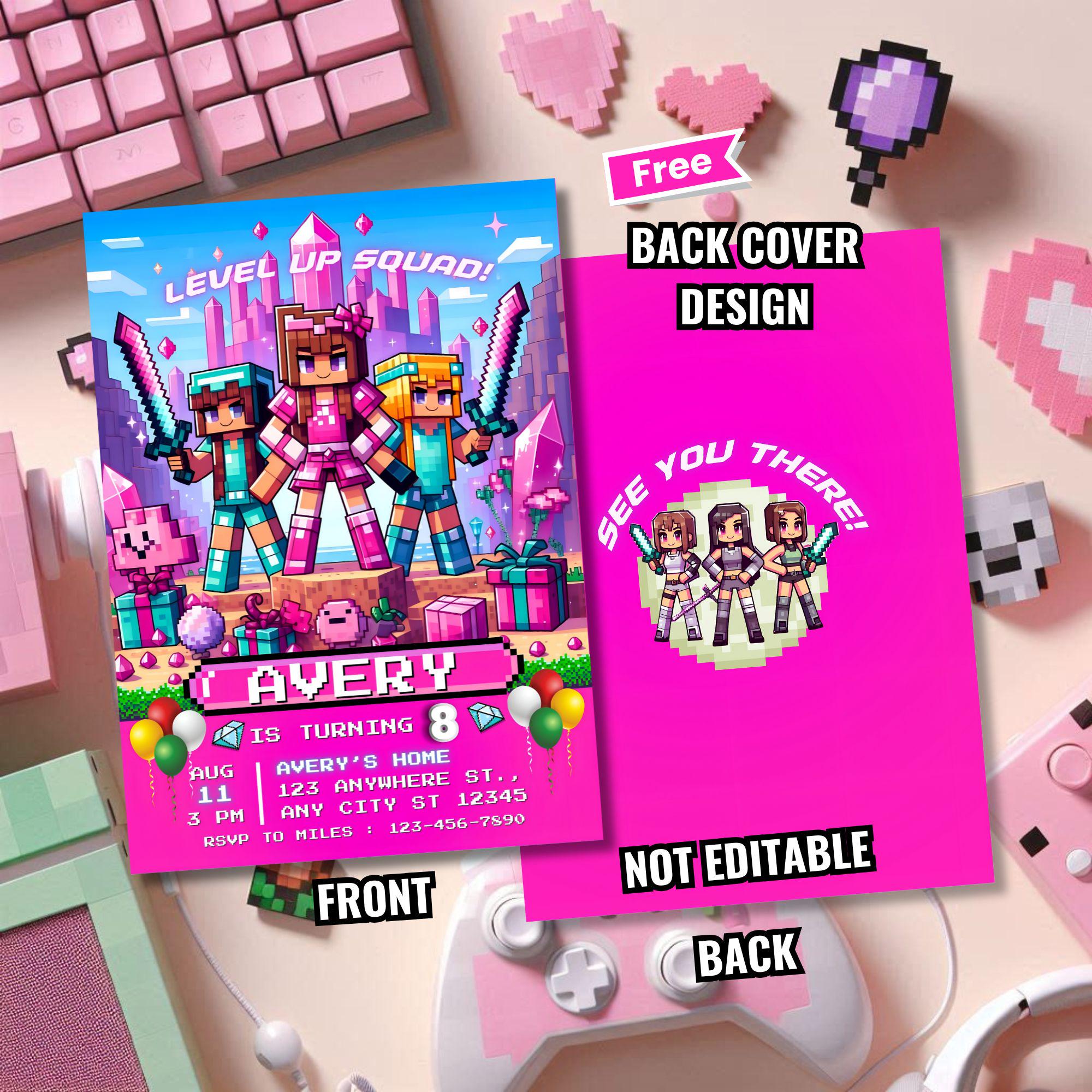 Minecrafter Girl Birthday Invitation