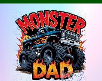 Imagen PNG de un papá con un camión monstruo: Clip art para el Día del Padre (Descarga digital)