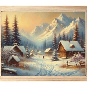 Winter Landscape,Snow Mountain,Printable Farmhouse,Sweat Village