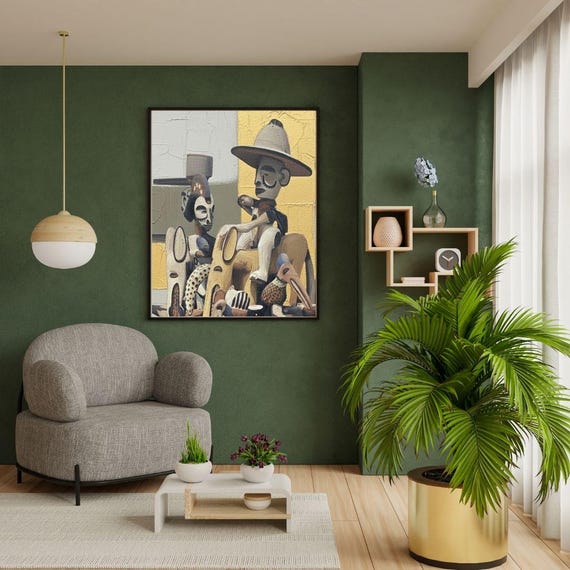 Modern Igbo Heritage Art - Contemporary African Sculpture Painting Print - Nigerian Tribal Wall Decor with Gold Accents - Digital Download