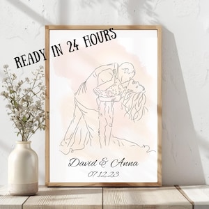 Personalized Valentine Wedding Anniversary Mother's Day Gift Couple Line Drawing Custom Engagement Wedding Portrait Hand Drawn Sketches From