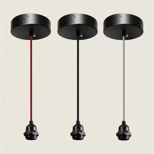 Industrial Adjustable Plug-in Pendant Light Cord Kit – 15FT DIY Hanging Lamp Supply, 3 Colors Black Silver Red, Bulb Not Included
