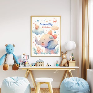 Dream Big Little One aquarel digitale download | Decoratief schilderij kinderkamer | Muurkunst kinderkamer | Cadeau kraamcadeau | Afdrukbare kaart