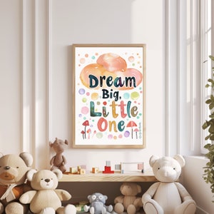 夢見る大きな小さな人 水彩画 デジタルダウンロード | 子供部屋の装飾画 | 保育園の壁アート | ベビーシャワーギフト | 印刷可能なカード