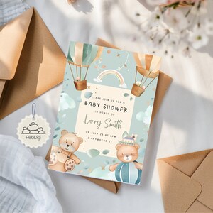 Tarjeta de invitación Whimsical Baby Bliss / Tarjeta de invitación de baby shower / Descarga digital / Tarjeta electrónica personalizable / Plantilla Canva / Tarjeta electrónica animada