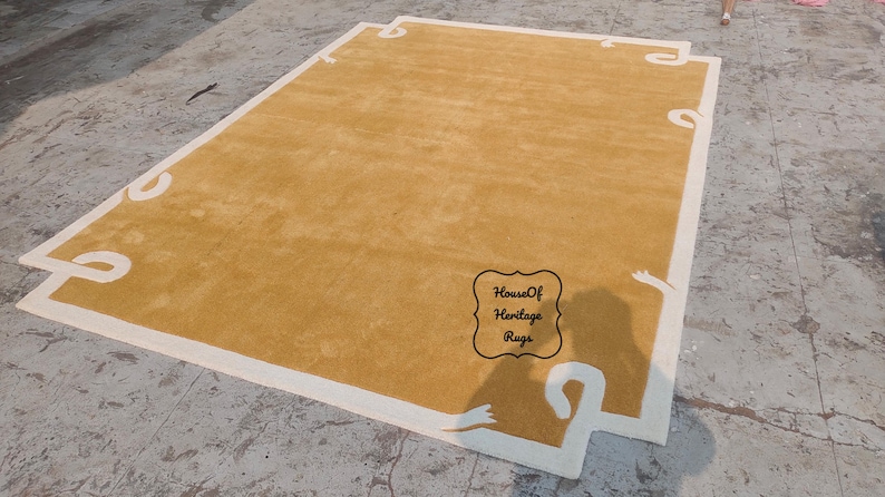 Wool Loop Border Rug Mustard Loop Wool Rug With Ivory Border – Handmade Modern Area Rug - Etsy
