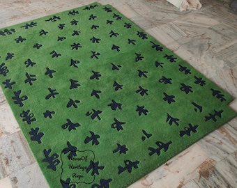Tapis nordique botanique vert - Tapis en laine de bourgeons touffetés à la main, carpette géométrique pour le salon