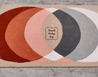 Hand-Tufted New Zealand Wool Rug: Lunar Geometric Multicolor Design