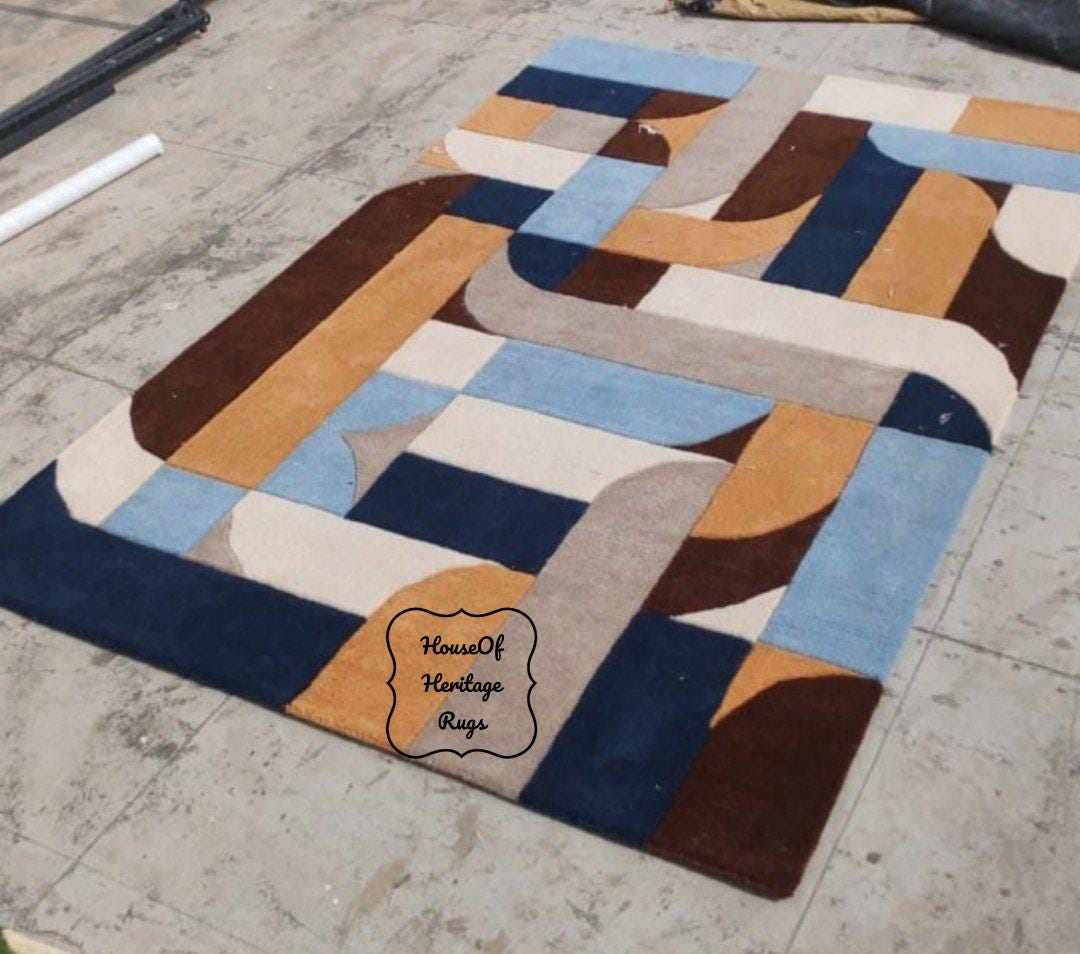 Hand-tufted Wool Area Rug – Mid-century Modern Geometric Carpet - Etsy