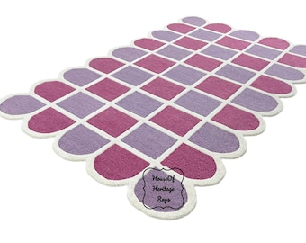 Hand Tufted Checkered Wool Rug | Colorful Geometric Rug