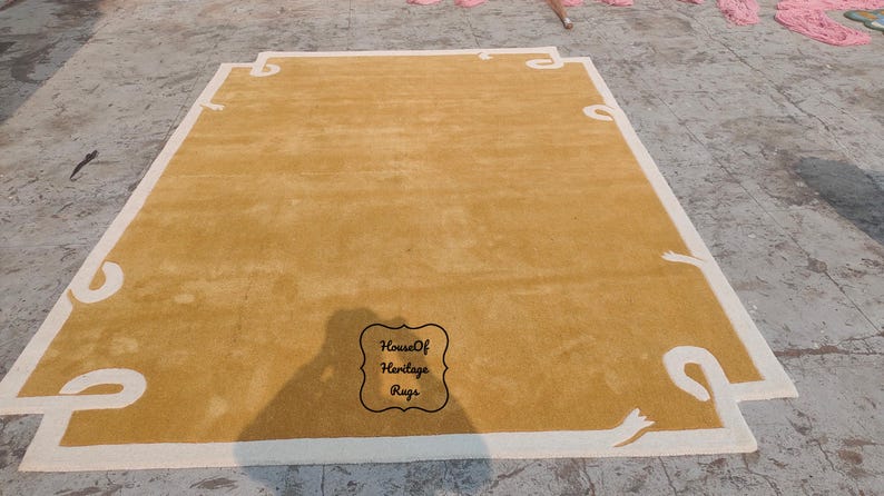 Wool Loop Border Rug Mustard Loop Wool Rug With Ivory Border – Handmade Modern Area Rug - Etsy