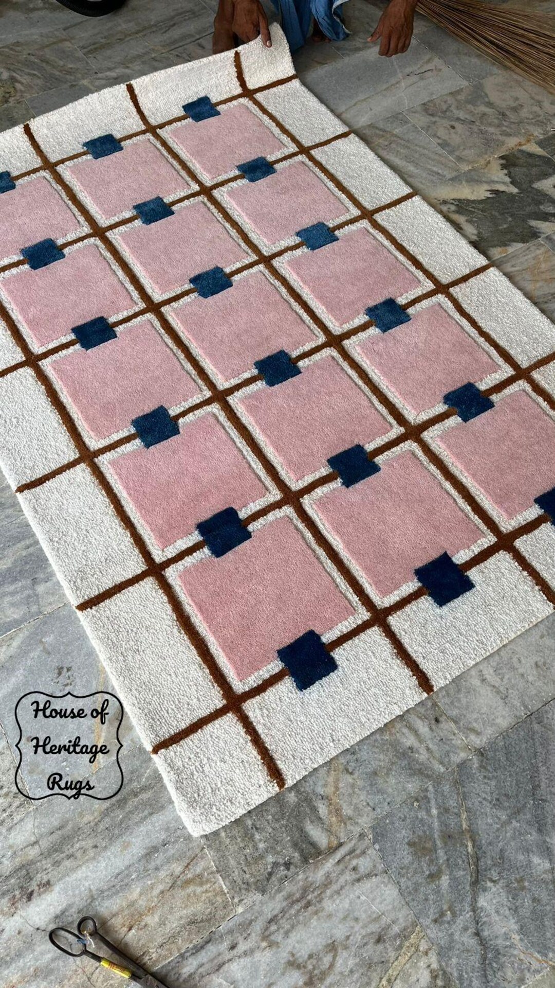 Luxurious Pink Check Pattern Woolen Tufted Rugs - Anthro-inspired ...