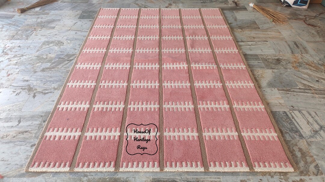 Pink Hallway Rug Patterns Lily Pink Wool Rug Handwoven Modern Area Carpet With Ivory Pattern ...